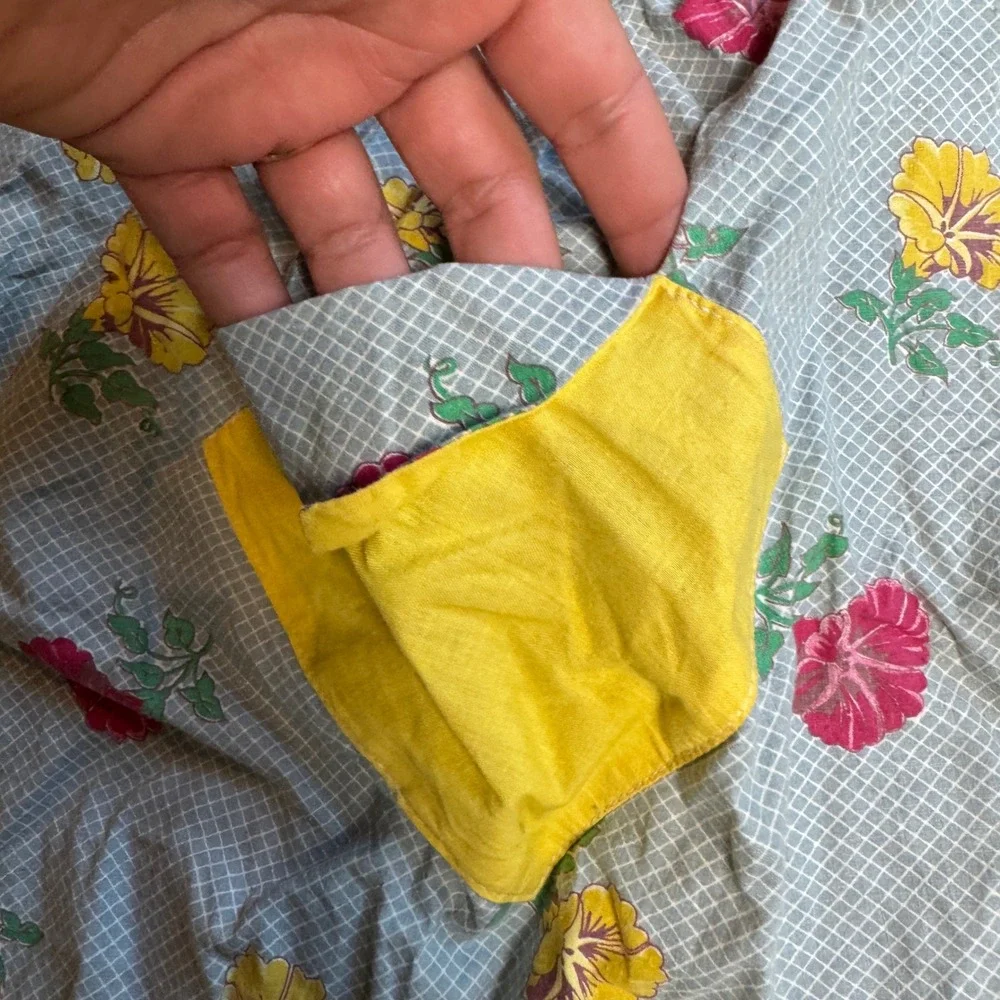Vintage Hand Made Yellow Pink Floral Blue Plaid Half‎ Kitchen Apron